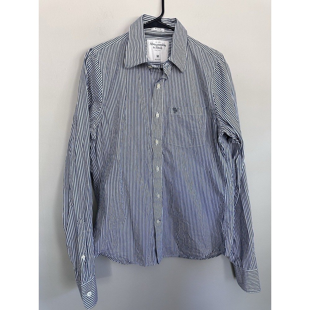 VTG 2000s Abercrombie & Fitch Shirt‎ Medium Blue Stripe Button Up Y2K MEDIUM